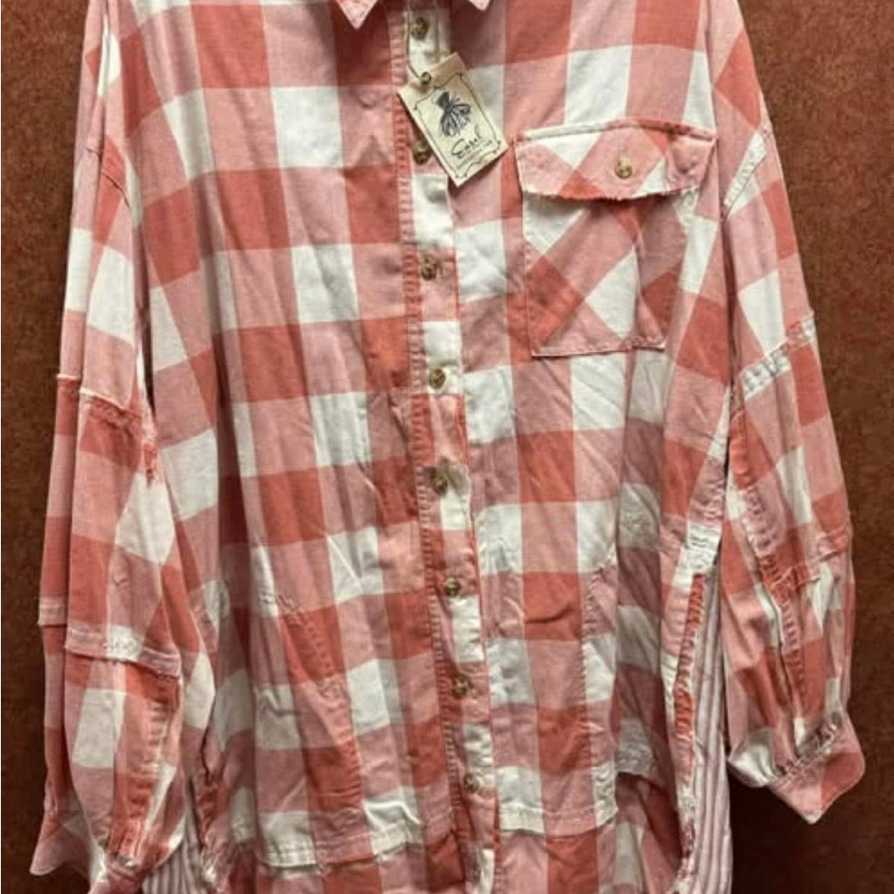Coral and White Checkered Button-Up Dress